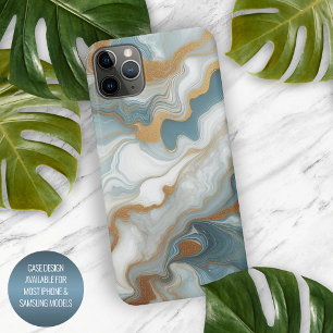 Gray Light Aquamarin Blue Gold Marmor Art Pattern iPhone 15 Pro Max Hülle