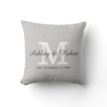 Gray Linen Coal White Monogram Wedding Keepake