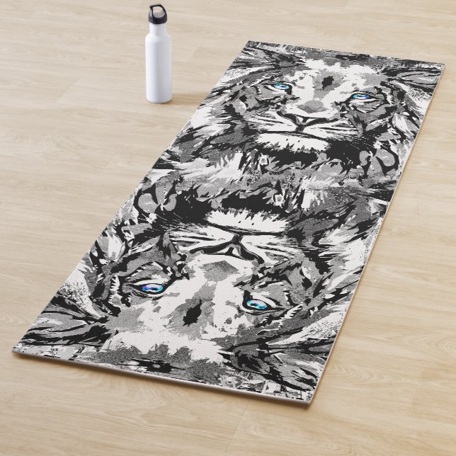 Gray Lion Head - Lion Portrait Zeichnend - LöwenYo Yogamatte (Beispiel)