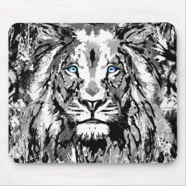 Gray Lion Mousepad - Lion Head Portrait Zeichnend