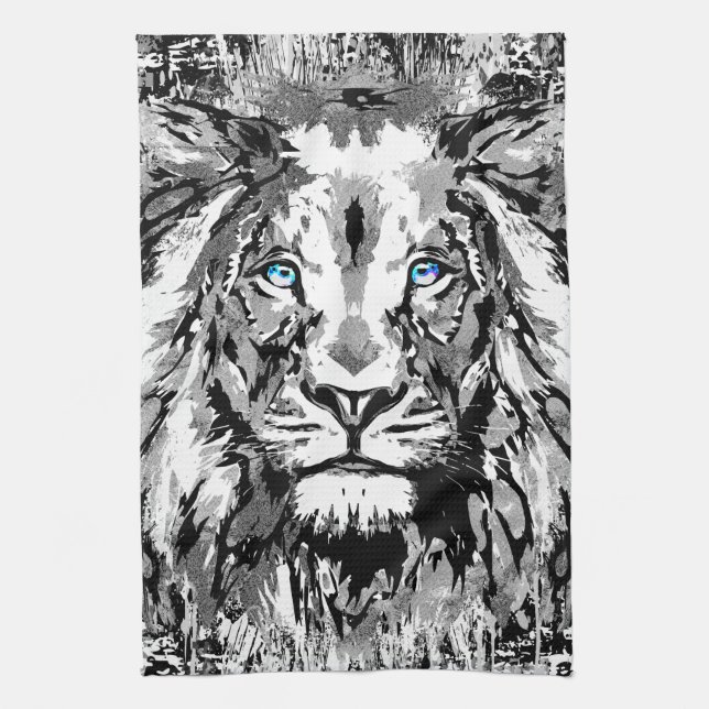 Gray Lion Portrait Zeichnend - Löwenküche Geschirrtuch (Vertikal)