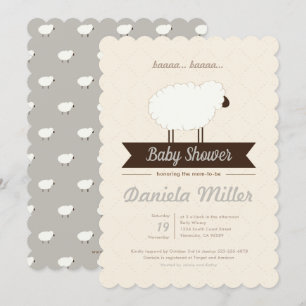Gray Little Lamb Gender Neutral Baby Dusche Einladung