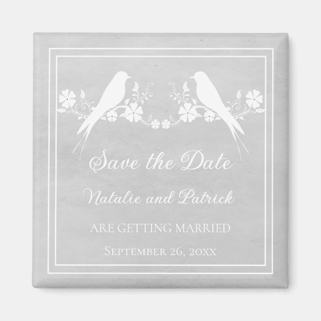 Gray Lovebird Floral Speichern Sie das Date Magnet (Vorne)