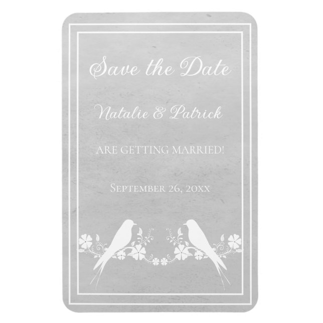 Gray Lovebird Floral Speichern Sie das Date Magnet (Vertikal)
