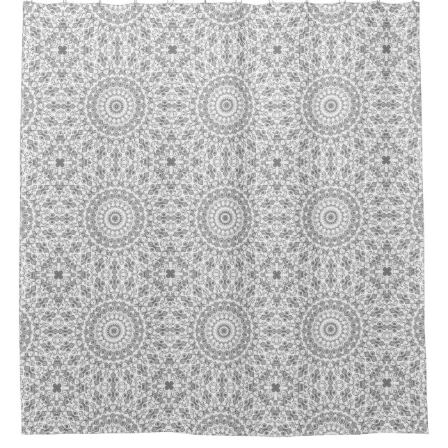 Gray Mandala Geometric Pattern Duschvorhang (Vorderseite)