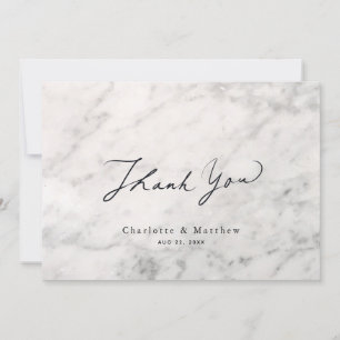 Gray Marble Caligraphy Wedding Dankeskarte