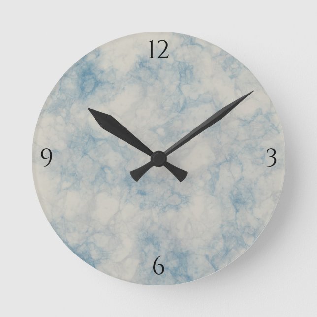 Gray Marble mit Blau Runde Wanduhr (Vorderseite)