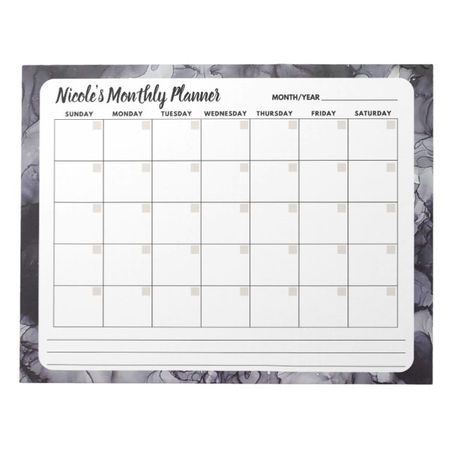 Gray Marble Monthly Calendar Notepad Notizblock (Vorderseite)