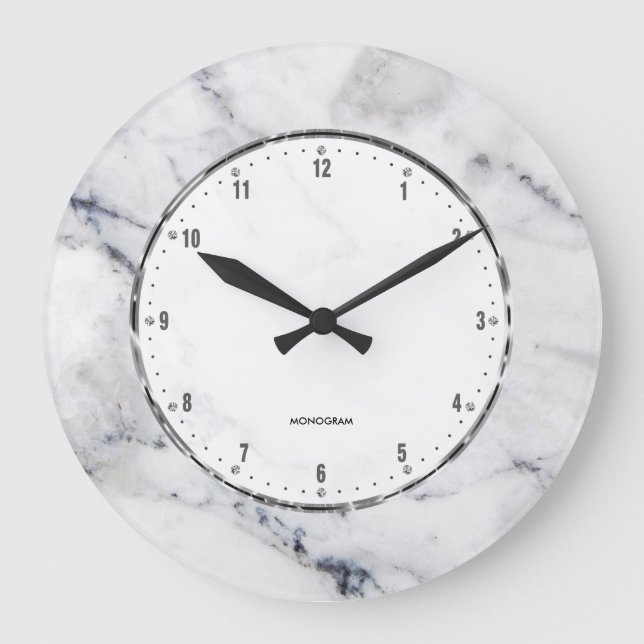 Gray Marble Print With Gray Crackles Large Clock Große Wanduhr (Vorderseite)