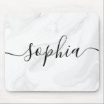 Gray Marble Script Calligraphy Mousepad<br><div class="desc">Graue und weiße Marmortextur mit Namen in der Skriptkalligraphie.</div>