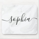 Gray Marble Script Calligraphy Mousepad<br><div class="desc">Graue und weiße Marmortextur mit Namen in der Skriptkalligraphie.</div>