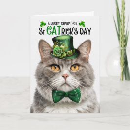 Gray Marble Tabby Cat St CATrick's Day Lucky Charm Feiertagskarte
