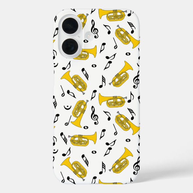 Gray Marching Baritone Musiknotens iPhone 16 Hülle (Rückseite)