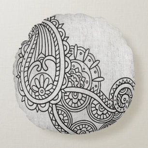 Gray Mehndi Motif Rundkissen Rundes Kissen