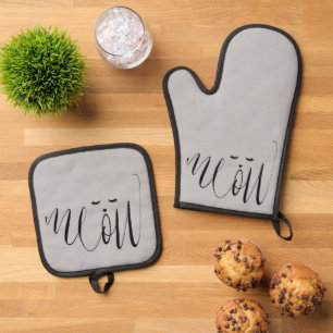Gray Meow Cat Ofenhandschuh & Topflappen-Set