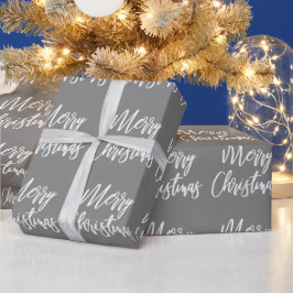 Gray Merry Christmas Calligraphy Geschenkpapier