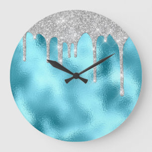 Gray Metal Spark Glitzer Tropfen Ocean Glitzer Große Wanduhr