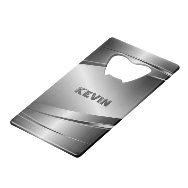 Gray Metallic Bürste Aluminium Look Geldbeutel Flaschenöffner (Vorderseite Schrägansicht)