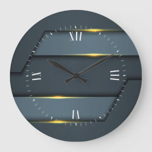 Gray Metallic Geometric Design Large Clock Große Wanduhr