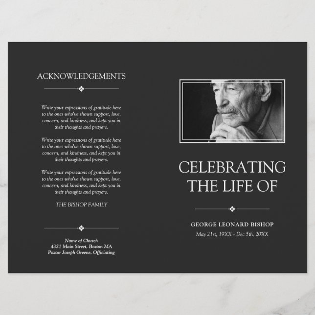 Gray Minimal Celebration of Life Funeral Program (Vorderseite)