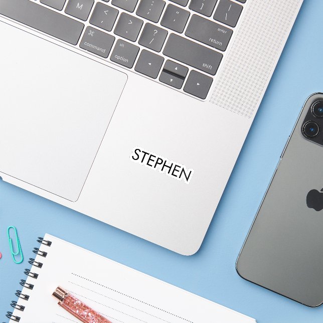 Gray minimalist custom name  aufkleber (Laptop mit iPhone)