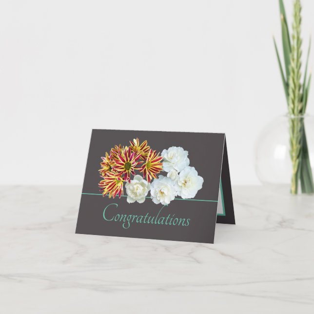 Gray Mint Bouquet Rose & Daisies Congratulations Karte (Vorderseite)
