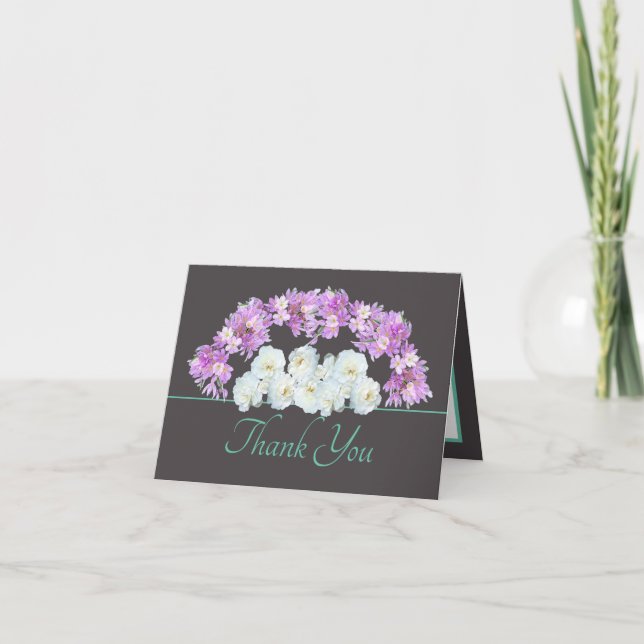 Gray Mint Chic Roses Crocuses Garland Thank You Karte (Vorderseite)