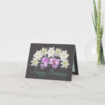 Gray Mint Chic White Purple Bouquet Happy Birthday