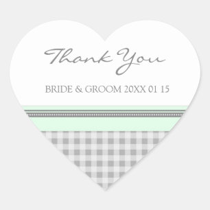 Gray Mint Gingham Vielen Dank Gastgeschenk Hochzei Herz-Aufkleber