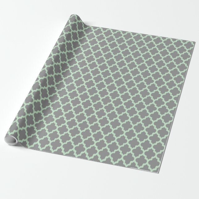 Gray & Mint-Green Ikat Quatrefoil Geschenkpapier (Ungerollt)