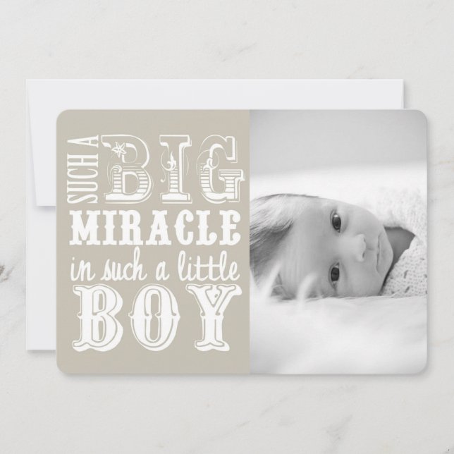 Gray Miracle Boy | Foto Birth Ankündigung (Vorderseite)
