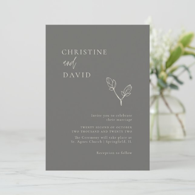 Gray Modern Minimal Wedding Einladung (Stehend Vorderseite)