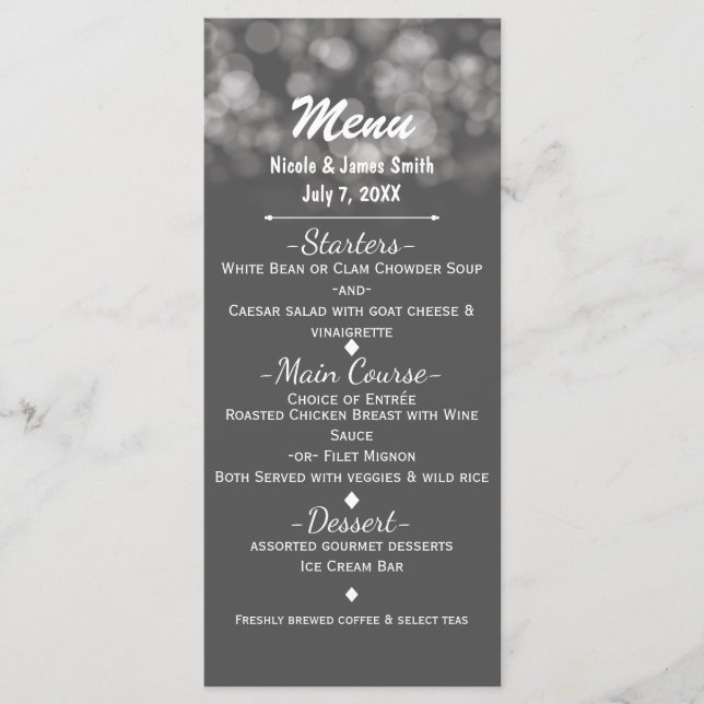 Gray Modern Minimalbeleuchtung Elegantes Glam Part Menükarte (Vorderseite)