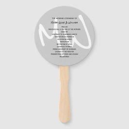 Gray Modern Monogram Wedding Program Fan Fächer