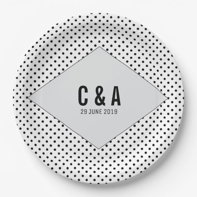 Gray Modern Polka Dots Wedding Pappteller (Vorderseite)