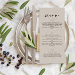 Gray moderne, einfache, elegante Skripthochzeit Menükarte<br><div class="desc">Modernes,  schlichtes und elegantes Hochzeitsmenü. Modernes,  sauberes Design. Skripttext.</div>