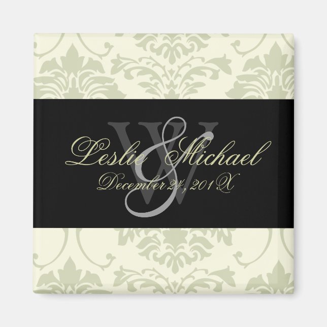 Gray Monogram Damask Wedding, Magnete Magnet (Vorne)