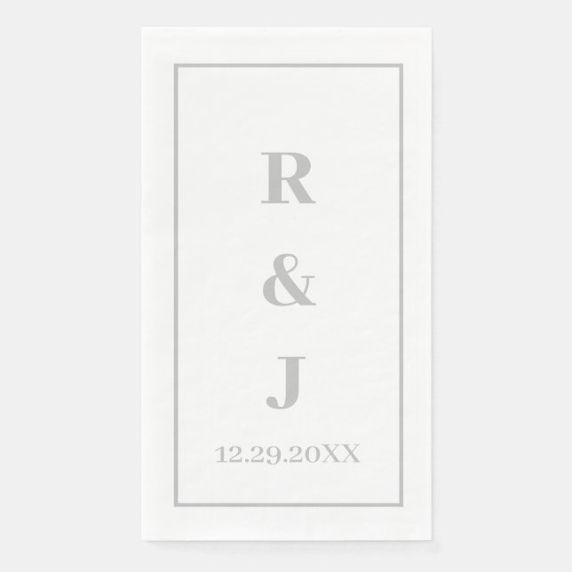 Gray Monogram Initials Custom Couple Name Silver Serviette (Vorderseite)