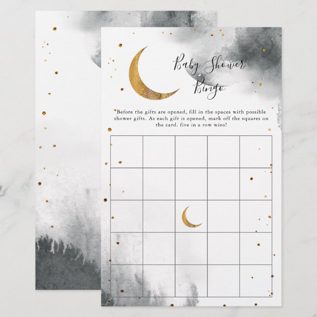Gray Moon Baby Shower Bingo Game (Vorne/Hinten)