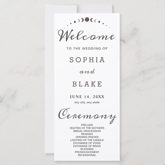 Gray Moon Phases White Wedding Program (Vorderseite)