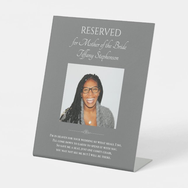 Gray Mother Foto Wedding Memorial Chair Sockelschild (Vorderseite)