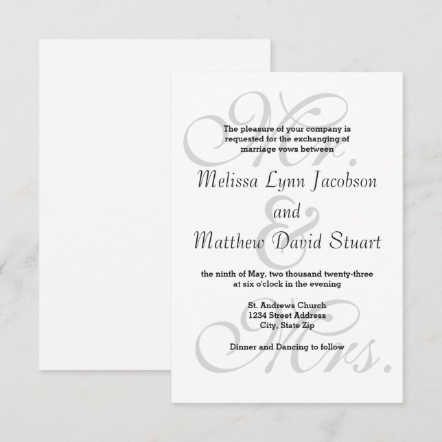 Gray Mr. & Mrs. - Einladung zur Hochzeit 3x5 (Vorne/Hinten)