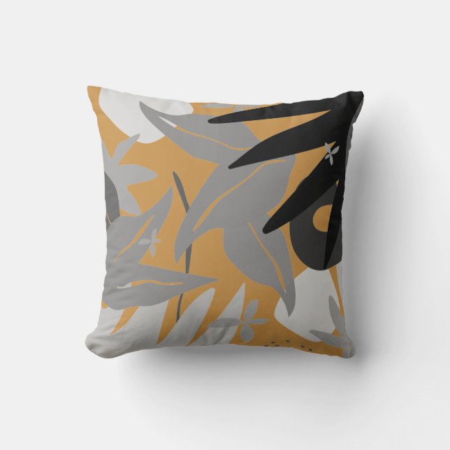 Gray & Mustard Artistic Abstrakt Botanic Kissen (Vorderseite)
