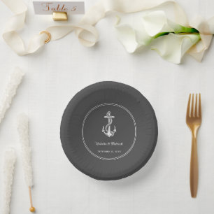 Gray Nautical Anchor Wedding Paper Bowls Pappteller