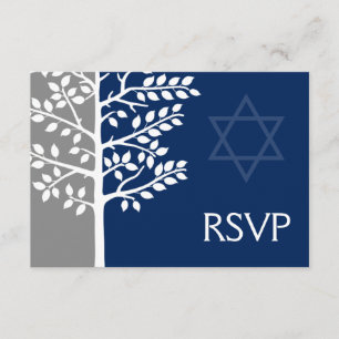 Gray Navy Blauer Baum des Lebens Bar Mitzvah UAWG RSVP Karte