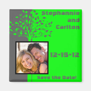 Gray/Neon Green Tree Wedding Magnet