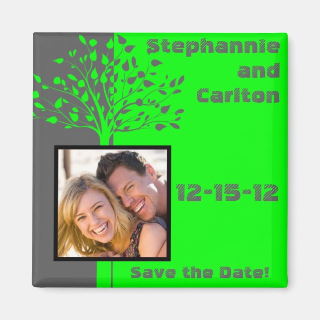 Gray/Neon Green Tree Wedding Magnet (Vorne)
