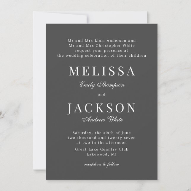 Gray neutrale klassische Hochzeitseinladung Einladung (Vorderseite)