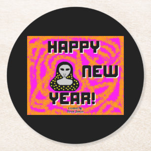 Gray New Year wünscht Round Paper Untersetzer