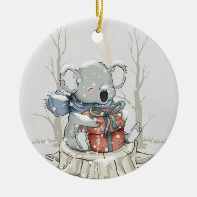 Gray Niedlich Koala Snowfall Keramik Ornament (Vorne)